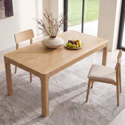 Zoya 60'' Long Modern Rectangular Dining Table with Parquet-Style Top, Rounded Corners & Curved Leg Details for Dining Room & Kitchen