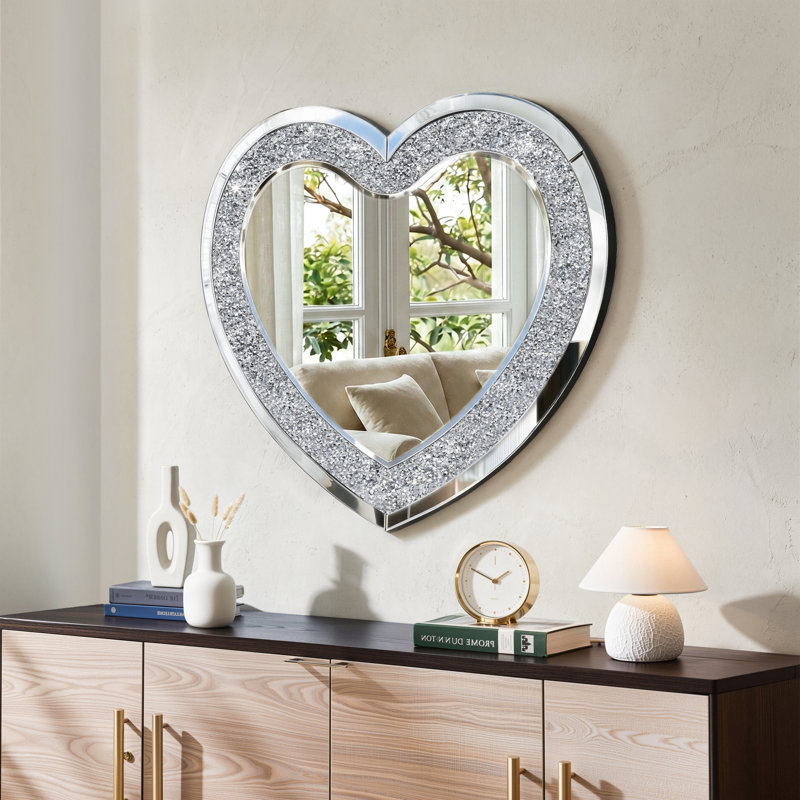 Amla 27.5" Crushed Diamond Décor Heart-Shaped Wall Mirror