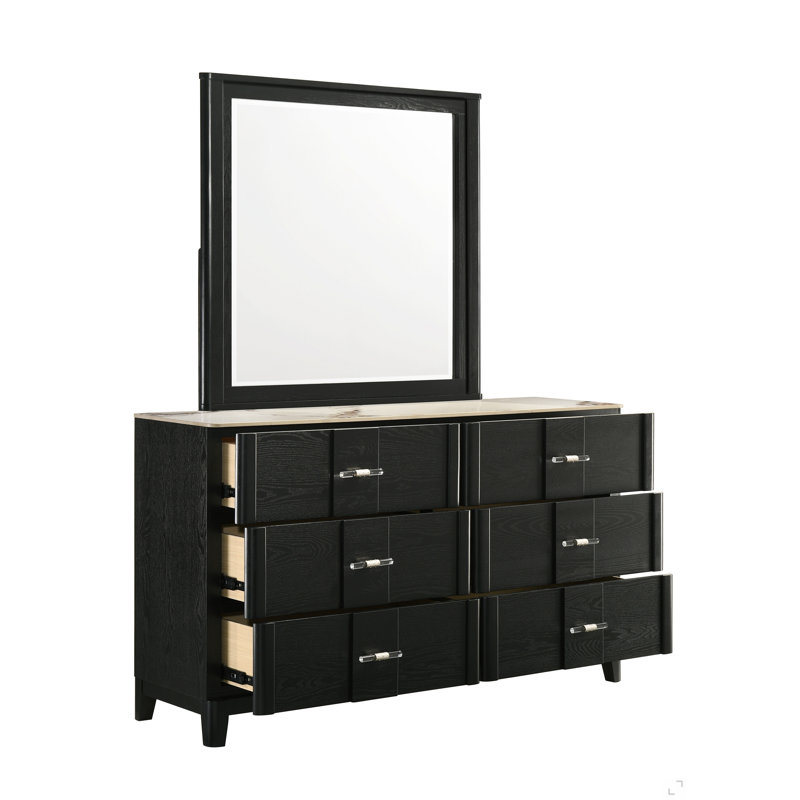 Miroir de chambre moderne biseauté noir (miroir inclus seulement - commode non incluse)