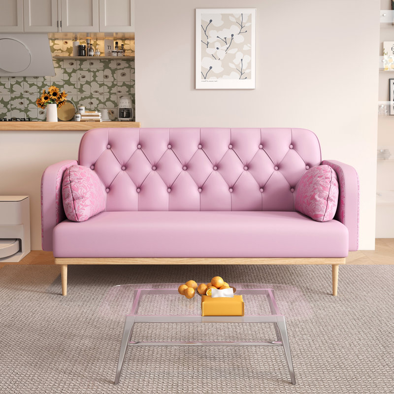 Esteve 55.9'' Faux Leather Sofa, Pink