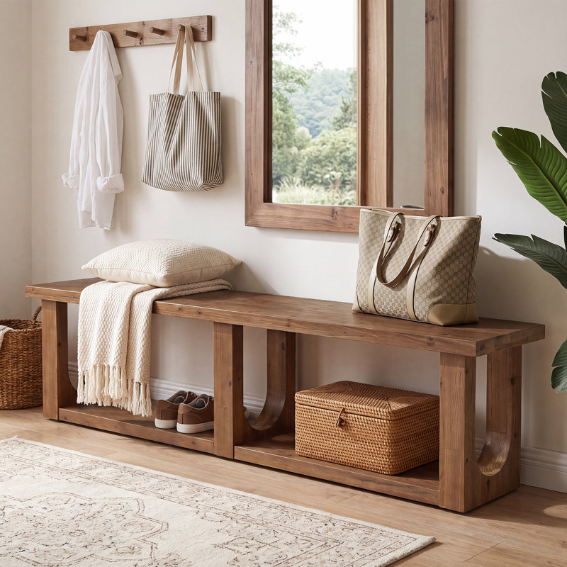 70" Solid Wood Entryway Bench