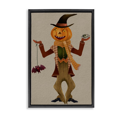 Toile flottante d'Halloween, épouvantail et chauve-souris encadrée par Regina Moore