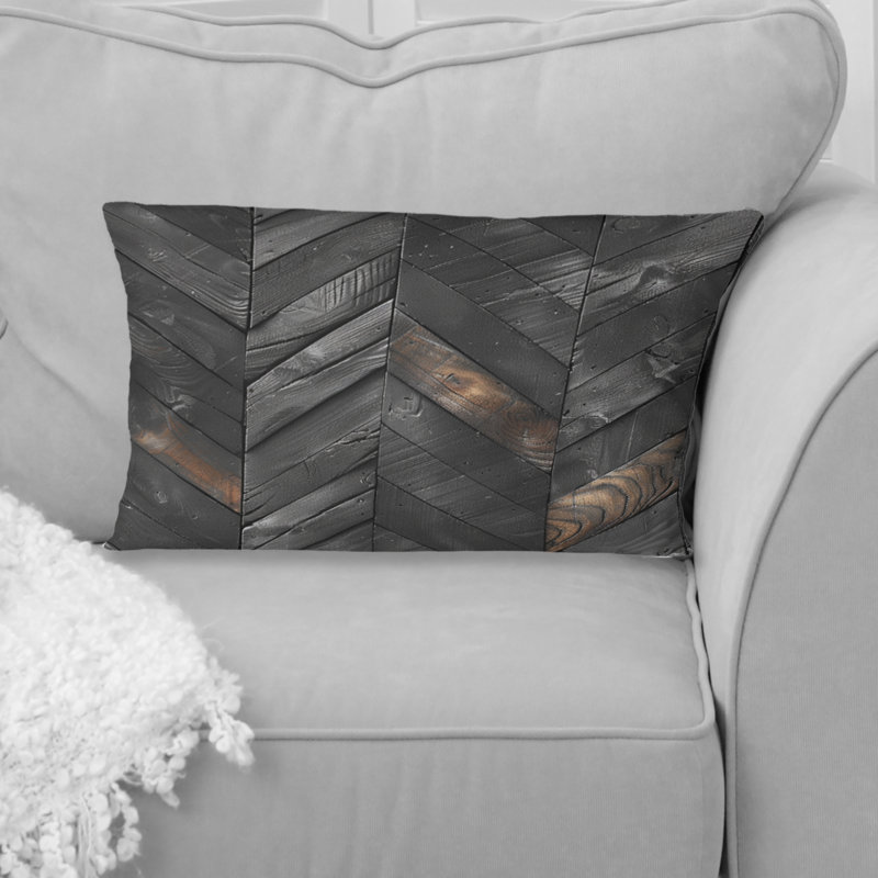 Rétro charme de chevron en bois de grange III - oreiller champêtre, H 12 po x l 20 po, Forme rectangulaire