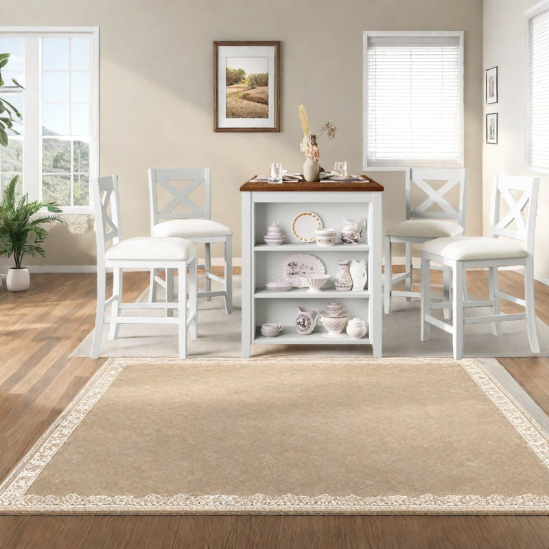 Ensemble de table de salle à manger Farmhouse avec rangement, bois massif, finition blanche rustique pour la maison