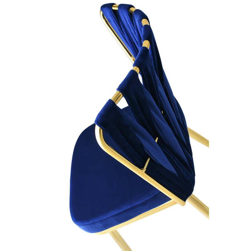 Chaise d'appoint rembourrée en velours, Bleu marine, Or, 4