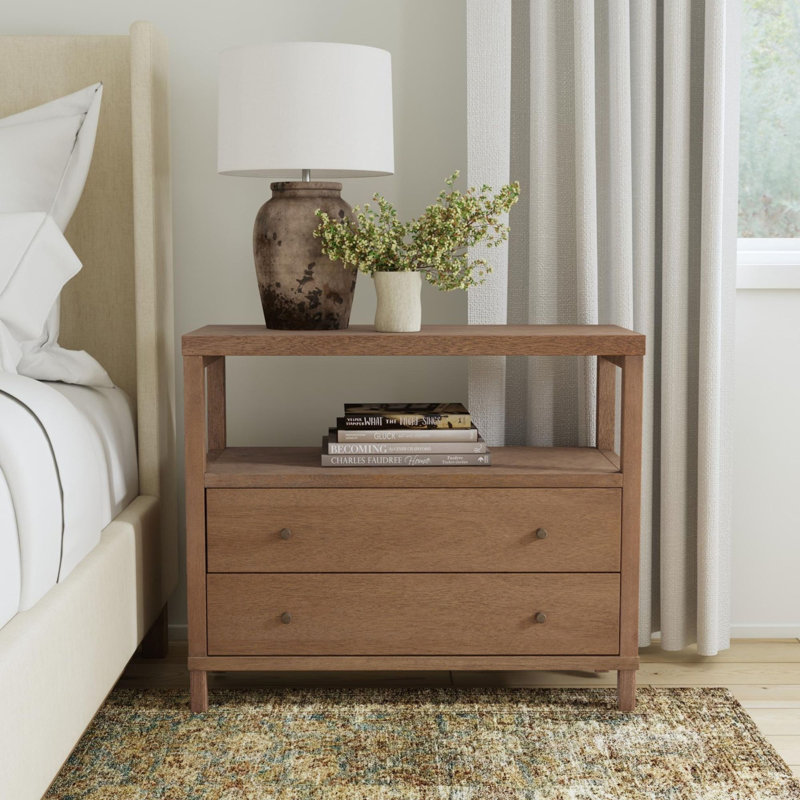 2-Drawer Wood Nightstand, Brown, Brown