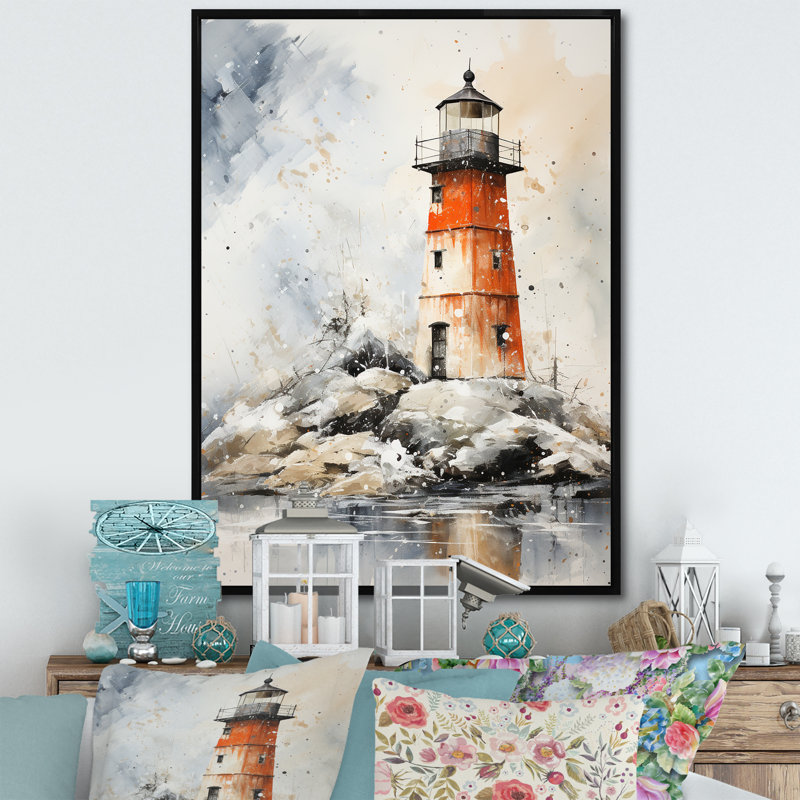 Immich " Lighthouses By The Cliff II ", Black Floater Frame, 32" H x 24" W x 1" D