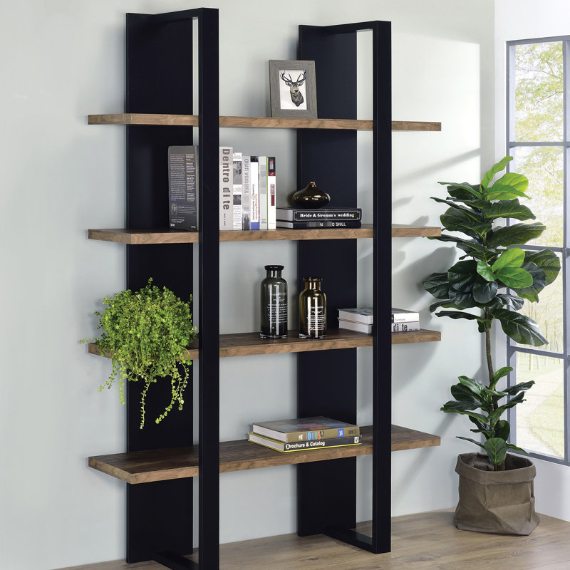 Bibliothèque à 4 tablettes de style moderne, étagère ouverte, idéale pour la présentation de livres de salon avec tablettes verticales, bureau
