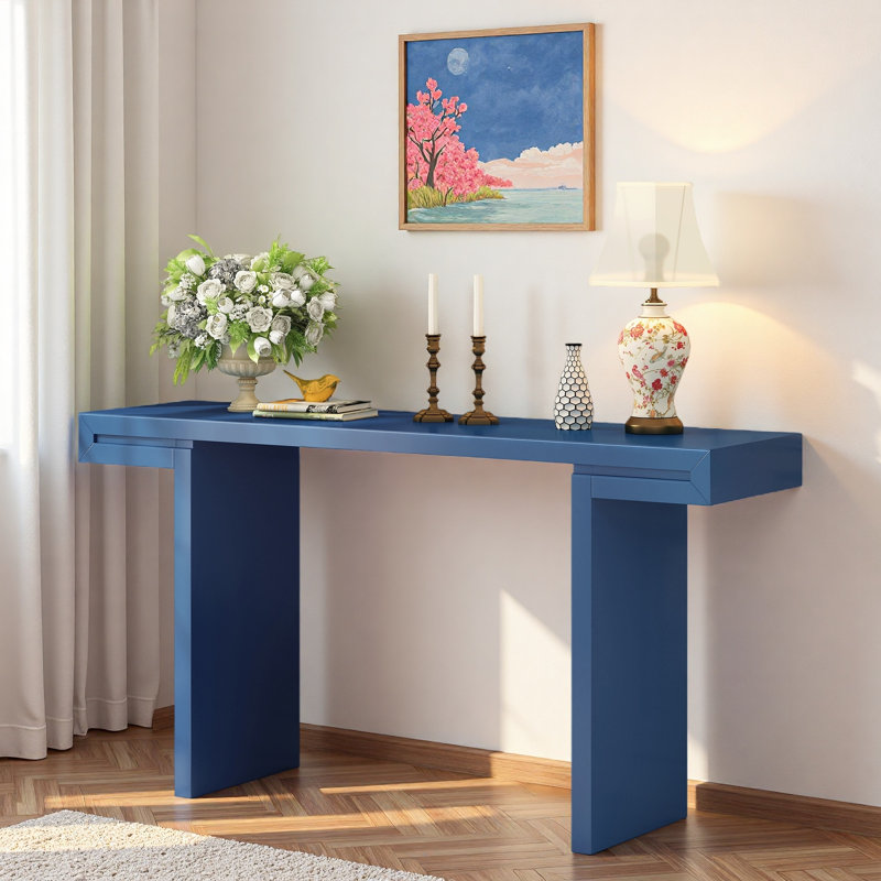 Console avec lignes géométriques et pieds réglables, Marine