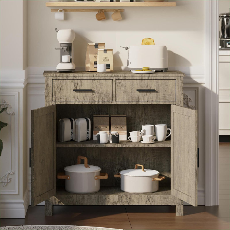 Armoires | Buffet moderne en bois d'ingénierie, buffet à 2 tiroirs et 2 portes pour le salon, gris ardoise | Ferme | Cuisine