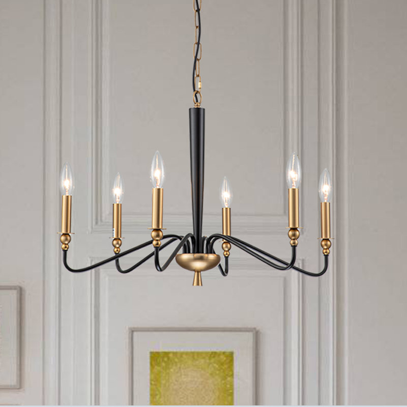Lustre classique à 6 lumières de style bougie Yerger, Noir / or