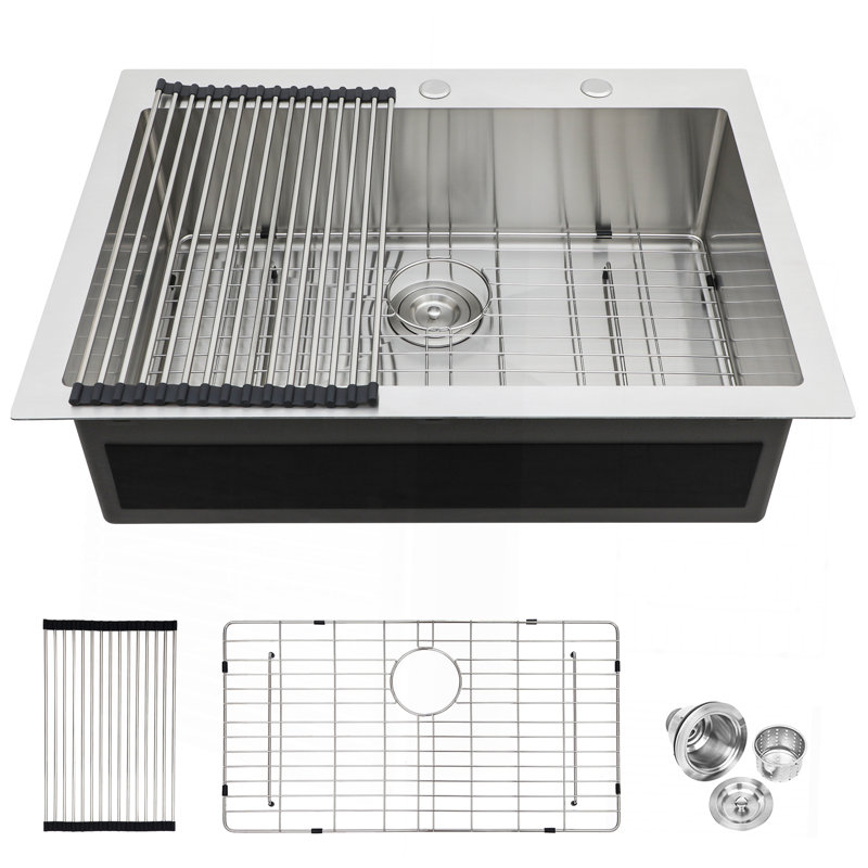 30X22 Inch Kitchen Sink Drop-In 16 Gauge Stainless Steel Single Bowl Topmount Kitchen Sink