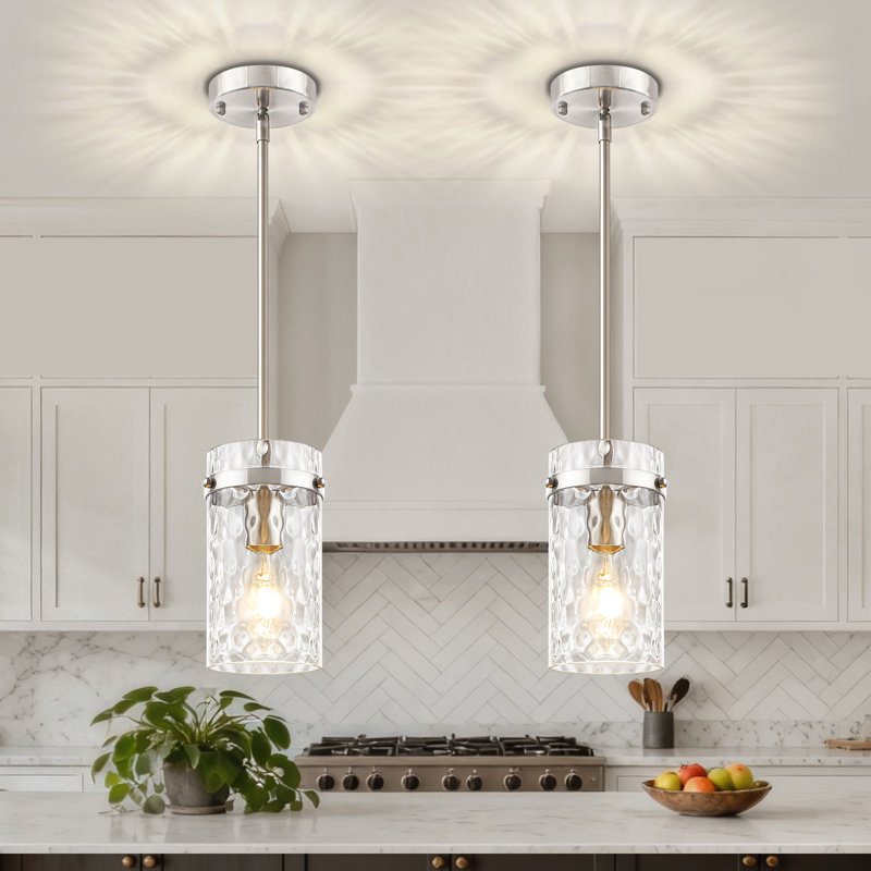 Luminaire suspendu moderne en nickel avec abat-jour en verre transparent à 1 lumière Aaron, Nickel