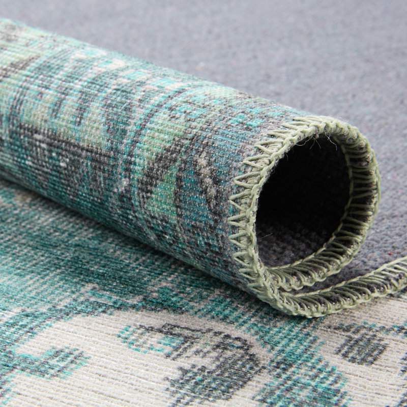 Grubb Oriental Machine Made Machine Woven Polyester Area Rug in Teal/Ivory, Rectangle 7'6" x 10'