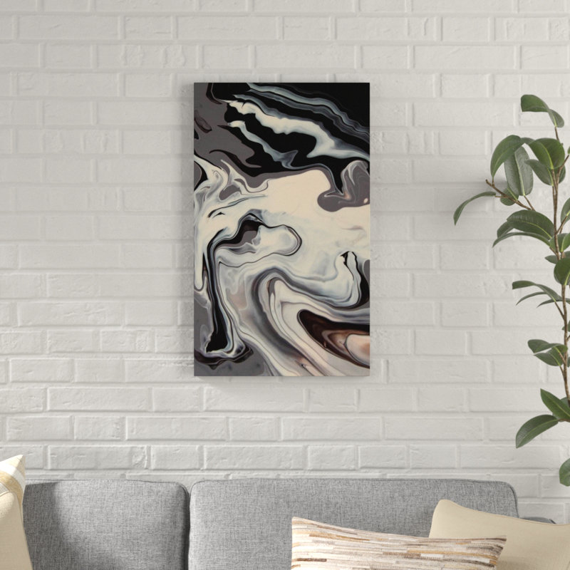 «Black and White Abstract», reproduction de peinture acrylique sur toile tendue, H 30 po x l 18 po x P 1 po