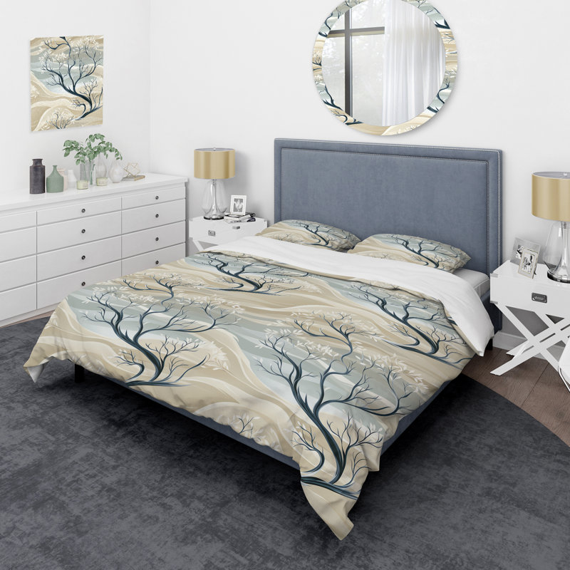 Ensemble de housse de couette à motif floral gris minimaliste II, Housse de couette simple + 1 taie décorative stan