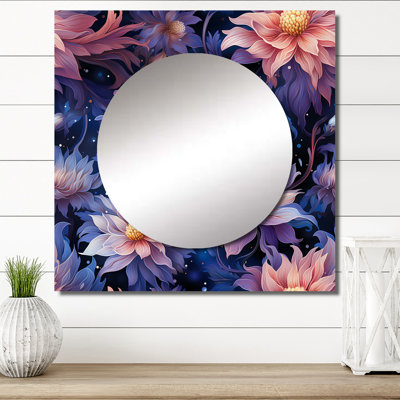 Motif floral de rêves célestes mauves - miroir carré floral pour décoration murale