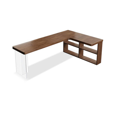 Light walnut L-Shaped Solid Wood desks by Cozynest