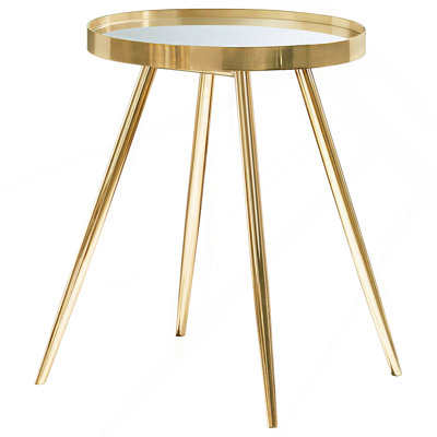 Gold Round Mirror Top End Side Table