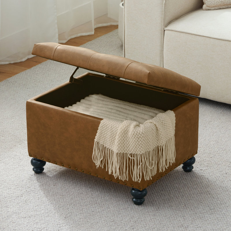 23.6" W Rectangle Upholstered Storage Ottoman, Caramel Brown