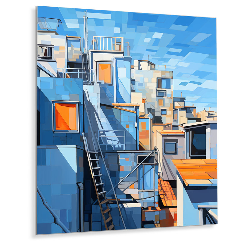 Village coloré au Mexique I - Panneaux solaires, art mural en métal, H 32 po x l 24 po x P 1 po