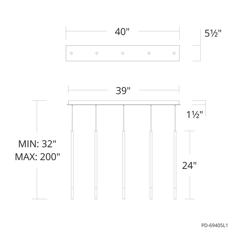 Viggo Linear Multi-Light 4-CCT Pendant, 32" H x 40" W x 5.5" D