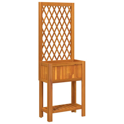 Planter with Trellis and Shelf Outdoor Flower Box Solid Wood Acacia