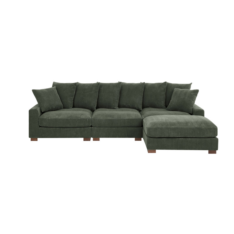 Canapé rembourré en velours côtelé avec pieds en bois massif, 4, Vert, H 34 po x l 122 po x P 67,5 po