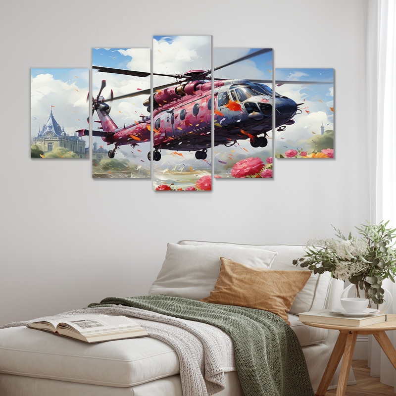 «Hel héliport Sprintime Flowers Horizon», art mural héliporté