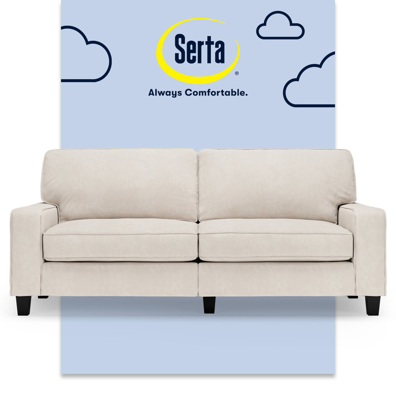 Serta Palisades Track Arm Sofa, Easy Care Fabric, Soft Pillow Back, Pocket Coil Seat Cushions, Cream Microsuede, 78"