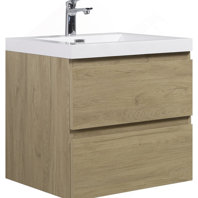 Meuble-lavabo mural 24 po avec lavabo, rangement mural moderne, Chêne, 24"