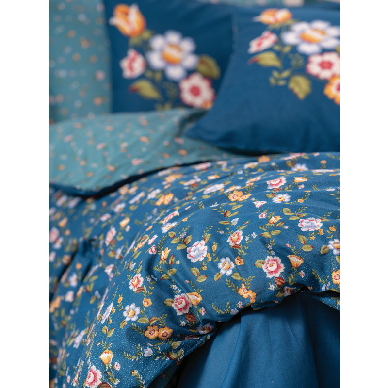 Ensemble de housse de couette 100% coton bleu / rose / blanc, Housse de couette double TG + 3 pièces supplémen
