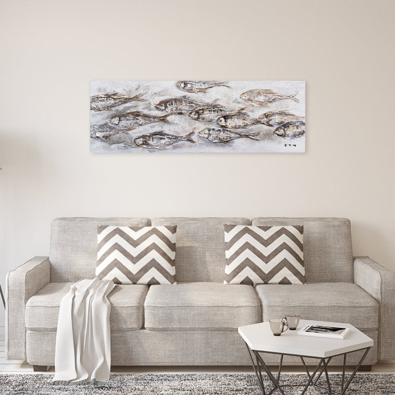 Abstrait poissons - peinture sur toile tendue
