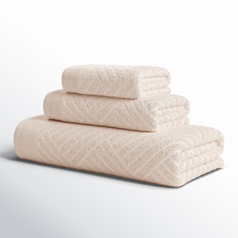 Ensemble de serviettes 3 pièces en coton égyptien doux et texturé Ocilla, Ivoire ivoire
