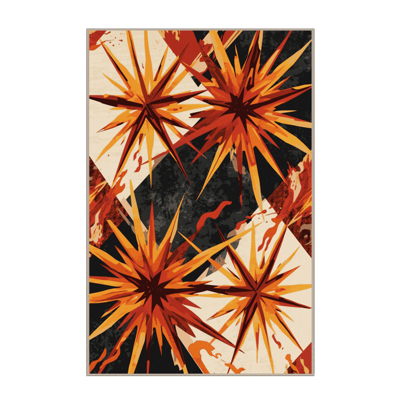 Machine Washable Bensonhurst Bold & Eclectic Modern Starburst Rug in Brown – Beige Binding, 2x4