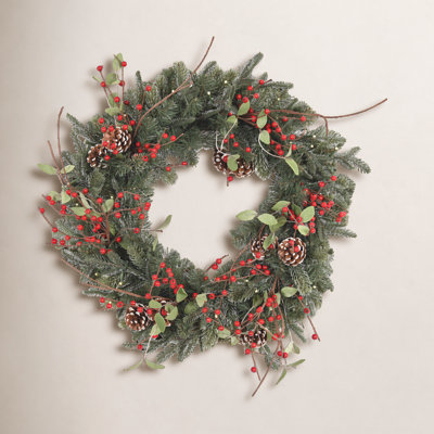 24" W Pre-Lit Frosted Artificial Wreath