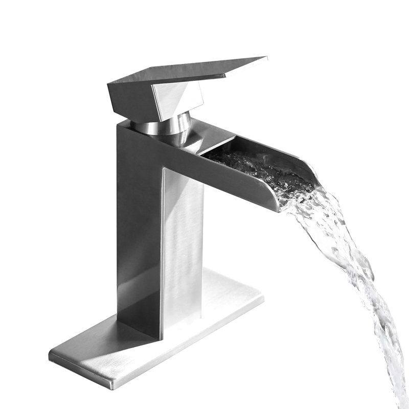 Robinet de lavabo de salle de bain - Robinet pour salle de bain à poignée simple en nickel brossé avec bonde escamotable
