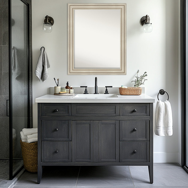 Miroir mural de salle de bain Sierra, 27,5 po x 33,5 po, Argent argent