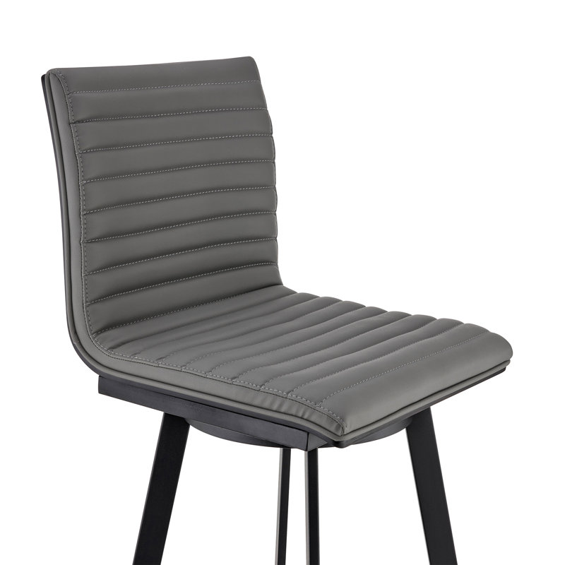 Tabouret de bar à hauteur de comptoir en bois et métal Annaliesse, Noir mat, Similicuir gris / brun