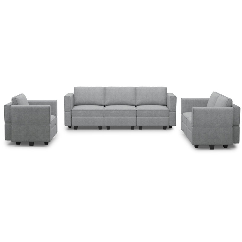 Ensemble de canapé modulaire en velours Ridoy, Terry gris clair