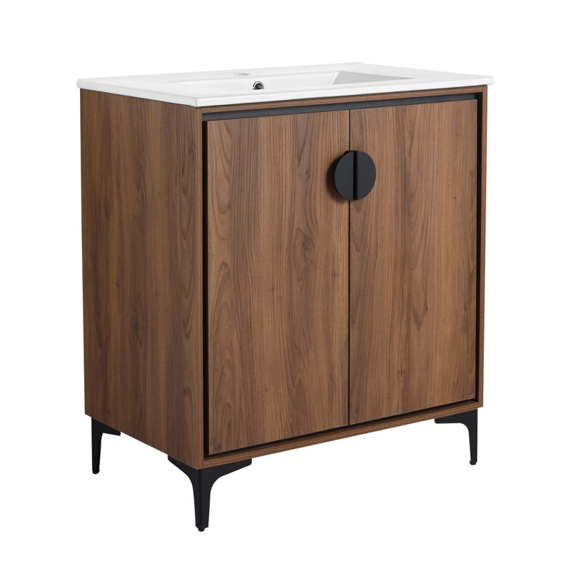 Meuble-lavabo autoportant en bois d'ingénierie avec lavabo 2 portes et 2 portes
