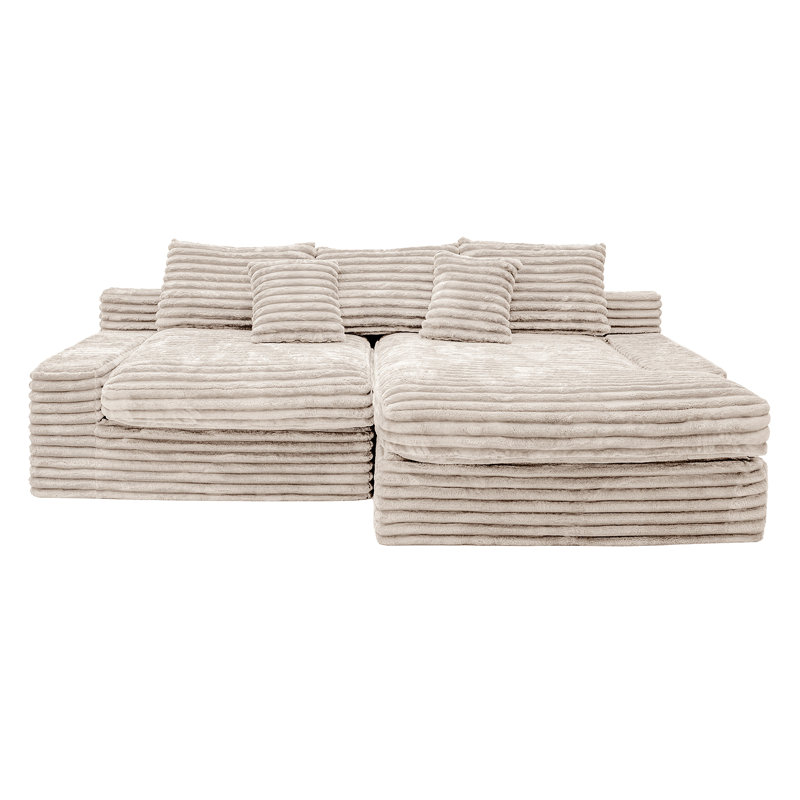 118" Boneless Sectional Couch, Oversized Sofa, Beige, Beige, Right Hand Facing