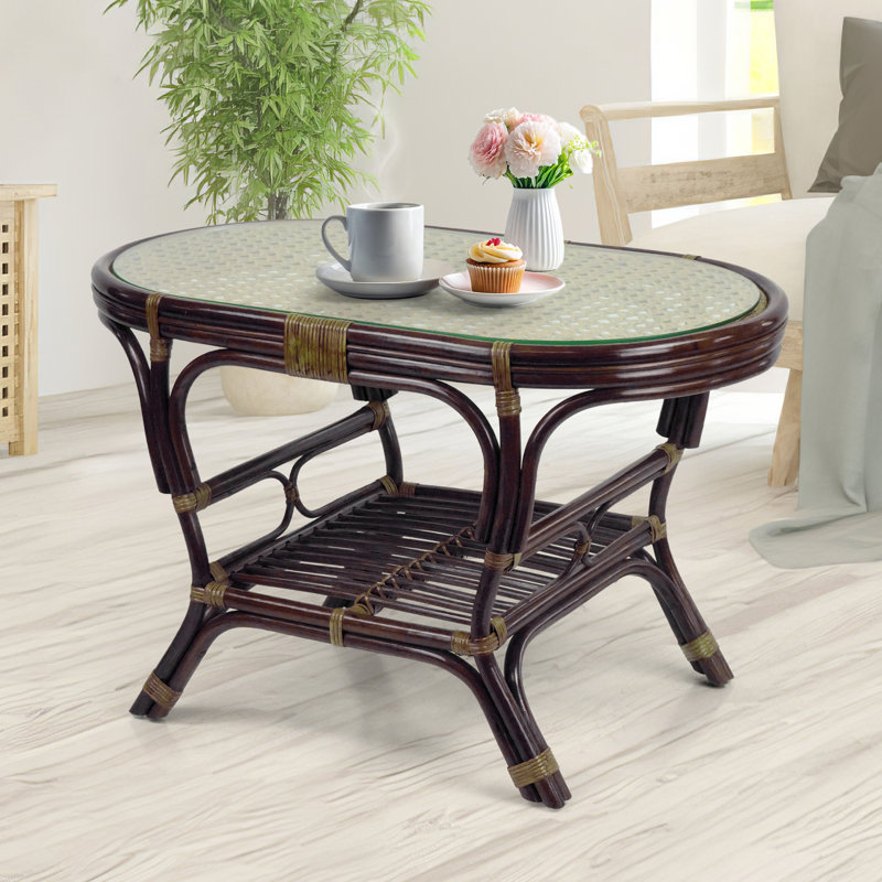 Glass Top Single Coffee Table, Dark Brown