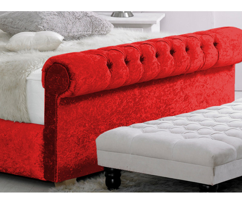 Coraline Upholstered Bed, Single (3'), Red Crush Velvet
