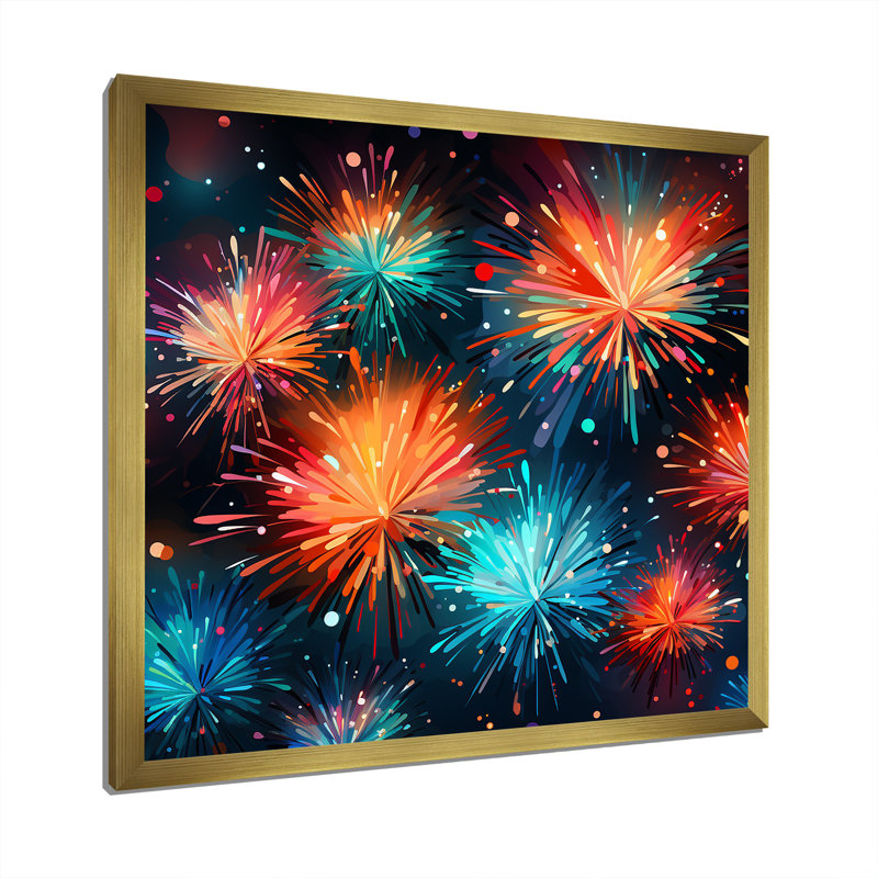 Feux d'artifice bleu et jaune - art mural, H 36 po x l 36 po x P 1,5 po, Cadre doré simple
