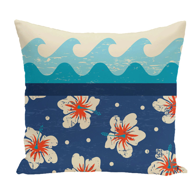 Surf, Sand, & Sea Floral Reversible Throw Pillow, Blue, 26" H x 26" W