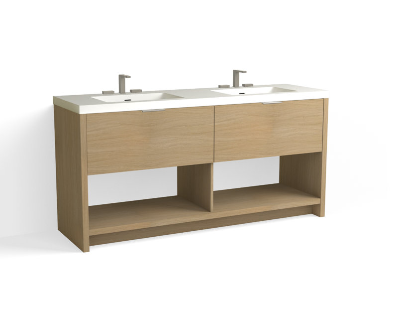 Vista 72" W Freestanding Double Bathroom Vanity, White Matte, Biondo/Matte Black, 8" Widespread