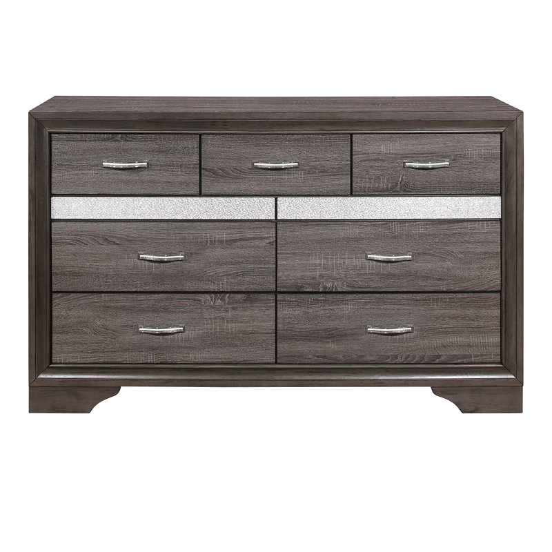 Commode 9 tiroirs avec miroir Murdis, Gris