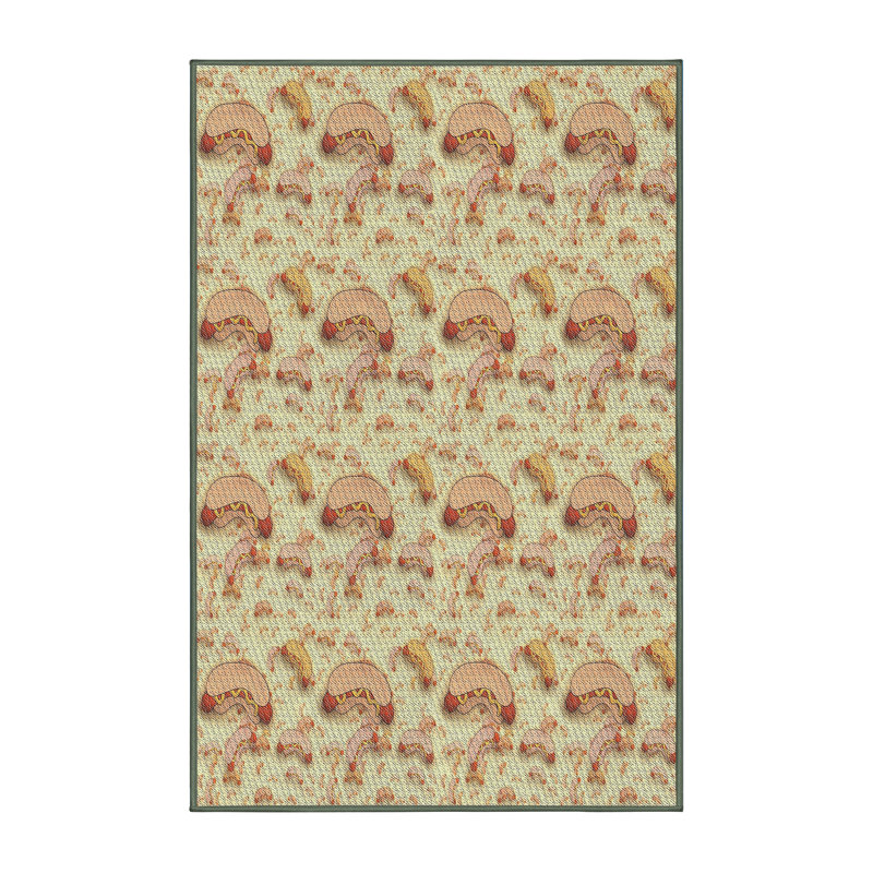 Tapis vert/jaune tissé à la machine, Rectangle 7 pi x 10 pi