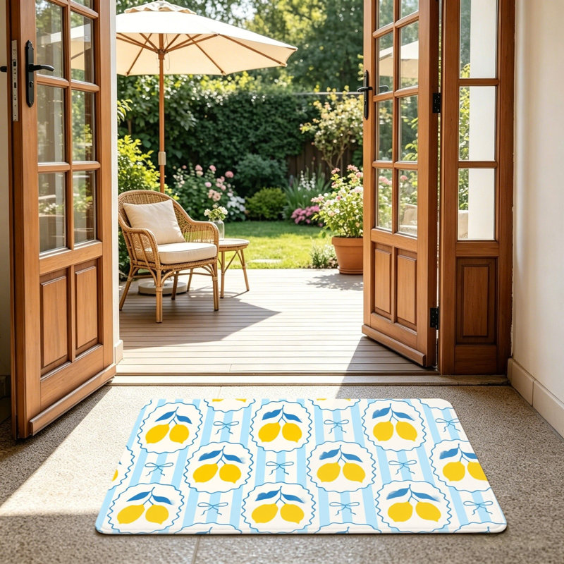 Tapis rayé bleu et blanc 24 po x 36 po pour l'extérieur et l'intérieur